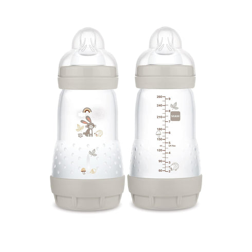 MAM 9 oz (2 Count), Easy Start Matte Anti-Colic Baby Bottles, Medium Flow Nipples, Unisex & Baby Boy Bottles