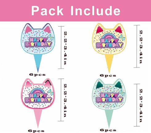 Terasilian 24Pcs Cat Theme Cupcake Toppers Cartoon Cat Dollhouse Party Decorations Cartoon Cupcake Toppers for Birthday