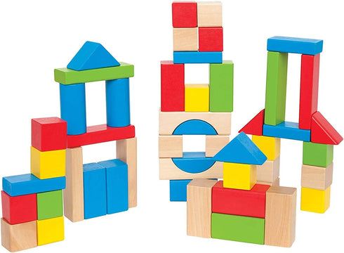 Maple Wood Kids Building Blocks by Hape, 50 Brightly Colored Pieces Stacking Educational Toy Set for Toddlers in
