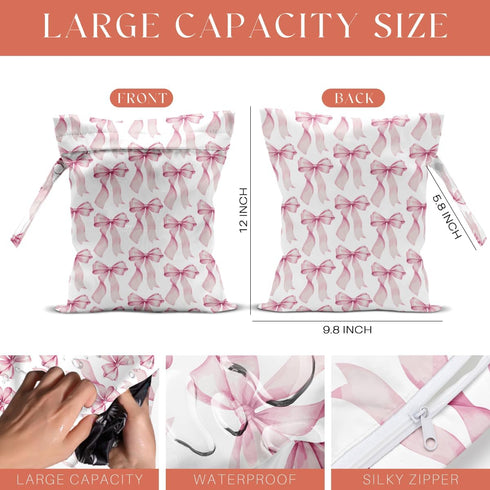 VBCVBGFH 4 Pack Mommy Cute Pink Blue Bow Watercolor Bow Wet Bag Waterproof Reusable Wet Dry Bag for Swimsuit Dirty