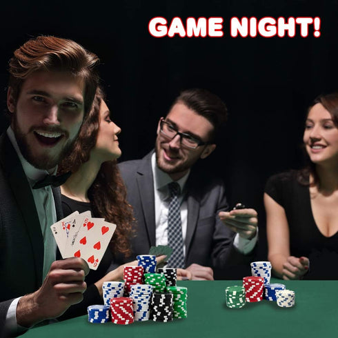 Gamie Poker Set in Aluminum Case, Casino Kit with 300 Chips, 2 Decks of Cards, 5 Dice, Fun Game Night Supplies