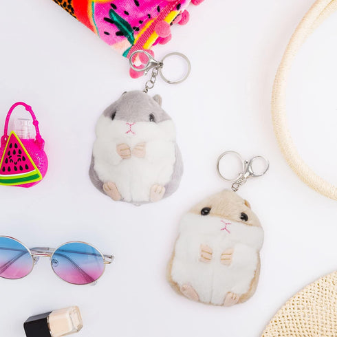 RAYNAG Set of 2 Cute Hamster Plush Keychains Stuffed Animals Keyring Charm