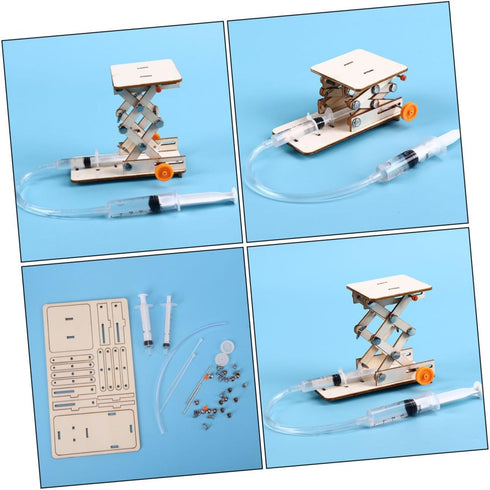 Toyvian 1 Set Hydraulic Lift Model Wood Puzzle Toy for Kids, Mechanical Model Building Kits