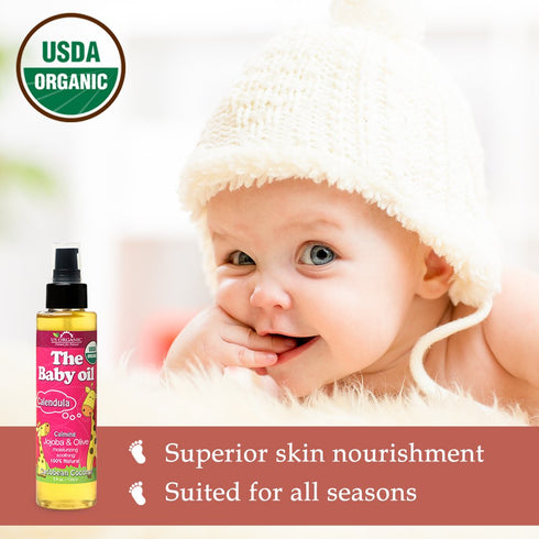 US Organic Baby Oil with Calendula, Smooth Caribbean Coconut, 135ml, Certified Organic by USDA