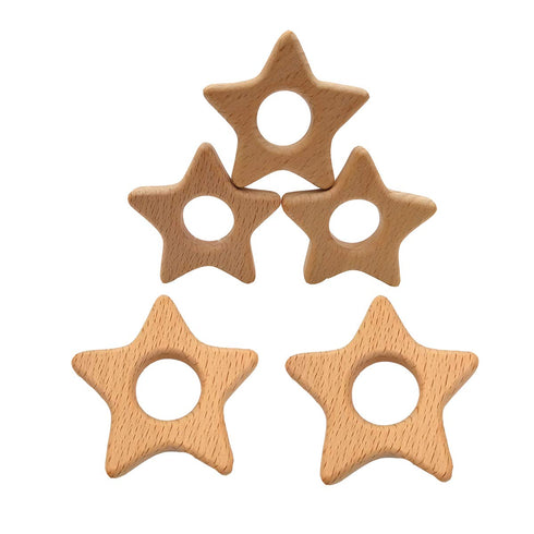 Lovely Cartoon Wood Star Teether Pure Natural Animal Shape Beech Wooden Handmade Pattern for DIY Jewelry Making (10pcs)