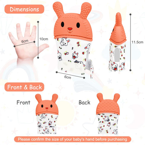 HOTUT 2Pack 0-6 6-12 Silicone Teething Mitt, Rabbit Baby Teething Toy for Months, Food Grade Silicone Infant Teething