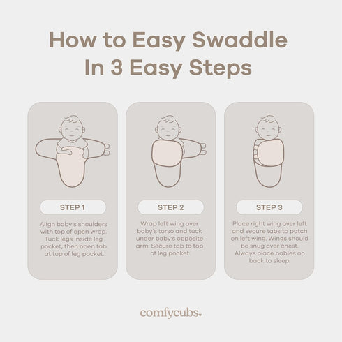 3 Pack 100% 3-6 Comfy Cubs Easy Swaddle Blanket, - Cotton Newborn Wrap, Large for Months Infants, Breathable