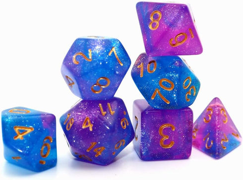 DND Blue Purple Glitter Dice Set for Dungeon and Dragons, D&D RPG Table Games, Polyhedral Dice