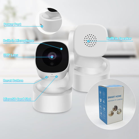 Yuyotrre 3MP 2K Setup, Baby Monitor Wi-Fi Indoor Pan/Tilt Security Camera with Night Vision, Two-Way Audio, Motion