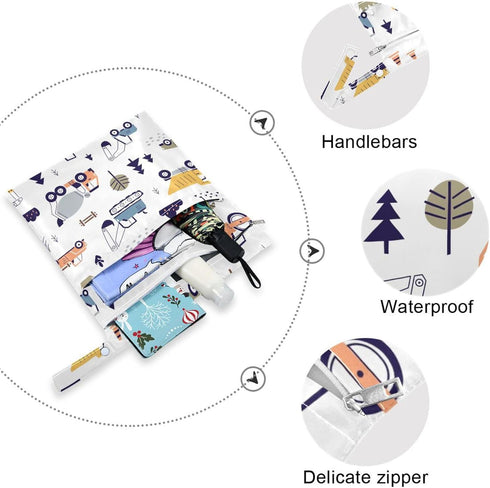 GOODOLD 2 Cute Truck Excavator Wet Dry Bag for Baby Cloth Diaper Waterproof Reusable Travel Wet Bag with Two Zippered