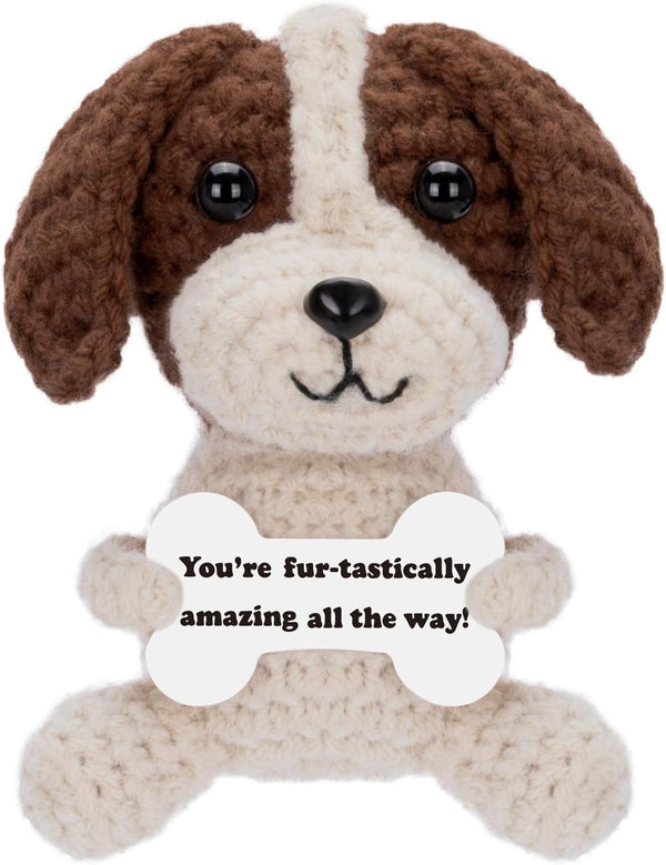 HOMQYTE Inspirational Gift - Positive Crochet Dog Animals with Affirmation Card Handmade Crochet