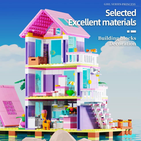 8+, Set 791pcs MindBox Girl Beach House Building Blocks Toys for Girls Age Seaside Villa Friends Building with Light