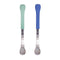Nuby 2-in-1 Hot Safe Feeding Spoons, 2-Pack for Babies 6+ Months (Blue and Aqua)