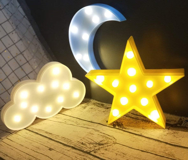 3PCS Decorative LED Crescent Moon Cloud and Star Night Lights Lamps Marquee