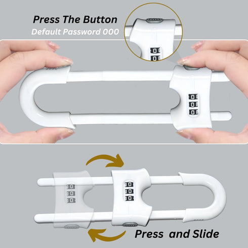 Premium Child-Proof Safety Bundle: 6 Adjustable Sliding Cabinet Door Code Locks & 2 Fridge Freezer Lock Latch Sets