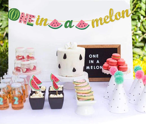 Watermelon First Birthday Party Supplies, One in a Melon Banner, Cake Topper, Balloon Garland Arch for Girl