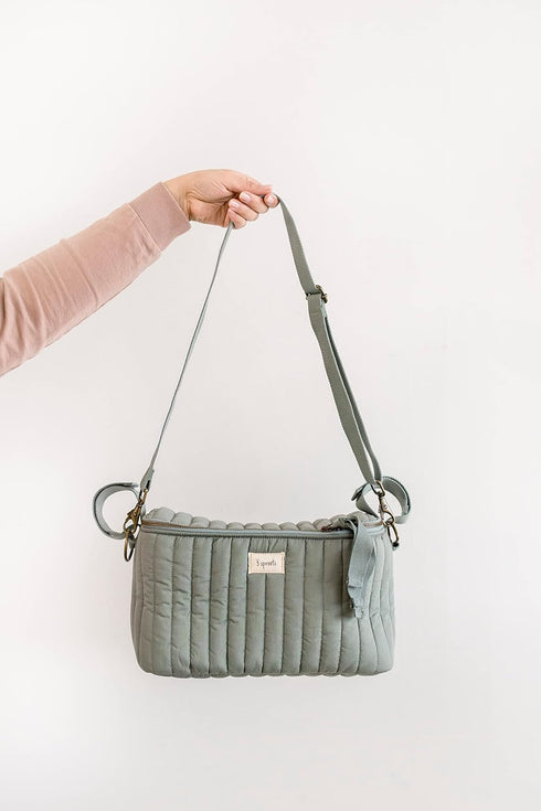 3 Sprouts Quilted Stroller Organizer with Cup Holder, Durable Caddy Accessory, Green, Converts to Diaper Bag