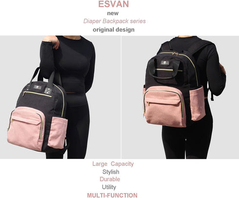 ESVAN Backpack, Pack Diaper Bag Large Capacity Multifunction Baby Essentials Fashion Travel Linen Canvas office Laptop
