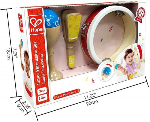 Hape Junior Percussion Set, 3 Piece Wooden Instrument Set for Toddlers
