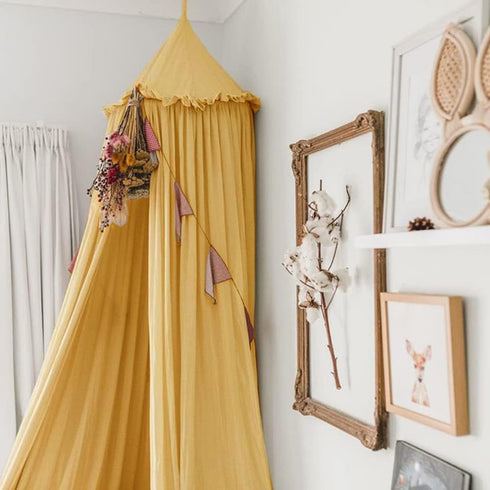 IBIZA VIBE MAMERIA Kids Bed Canopy with Frills Cotton Cover Net for Baby Crib
