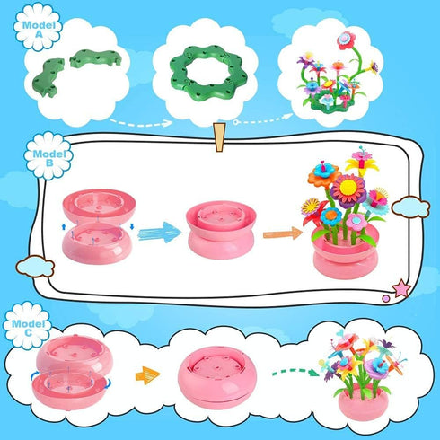 BEMITON Flower Building Toy Set - 148 Pcs Arts and Crafts Kit for Girls, Best Birthday Gifts for Ages 3-7