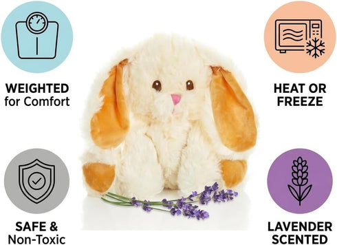 1.5 lb, Bashful Bunny Microwavable Easter Stuffed Animal, Weighted Heatable and Coolable Lavender Scented Plush