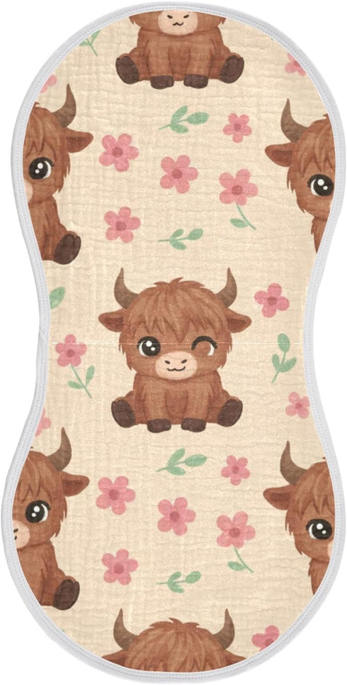 FUQIUMI Highland Cow Animal Floral Print Muslin Burp Cloths for Babies,Soft Cotton 4