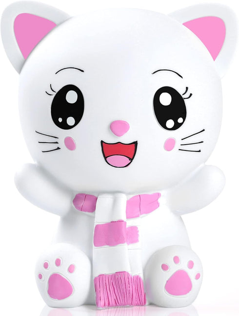 H&W Kitten Money Bank (Pink) - Shatterproof Cat Piggy Bank, First Coin Bank, Best Christmas Birthday Gift for Kids,