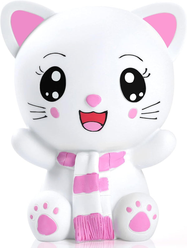 H&W Kitten Money Bank (Pink) - Shatterproof Cat Piggy Bank, First Coin Bank, Best Christmas Birthday Gift for Kids,
