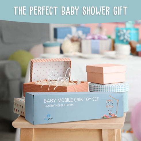 2 1 Set BlueMello Starry Night Baby Mobile Toy and Mobile Arm Holder in for Crib | Wooden Beads and Stars Bed Hanger
