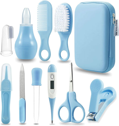 PandaEar Baby Healthcare and Grooming Kit, Baby Safety Set with Comb, Brush, Nail Clippers, Blue