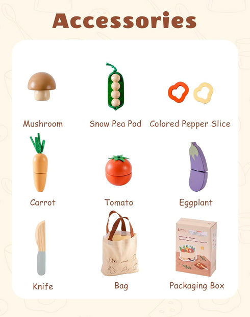 Set, Playset 3+, Set ROBUD Wooden Toy Food Cutting Play Food for Kids Kitchen Accessories Pretend Toy Food with Storage