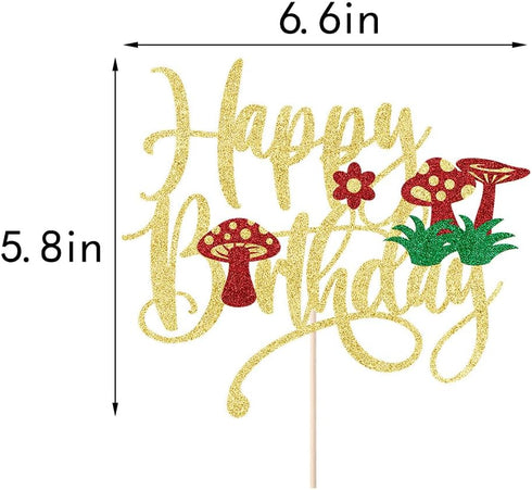 Mushroom Cake Topper- Glitter Mushroom Birthday Cake Toppers,Mushrooms and flowers in spring,Baby Shower Boy Girl