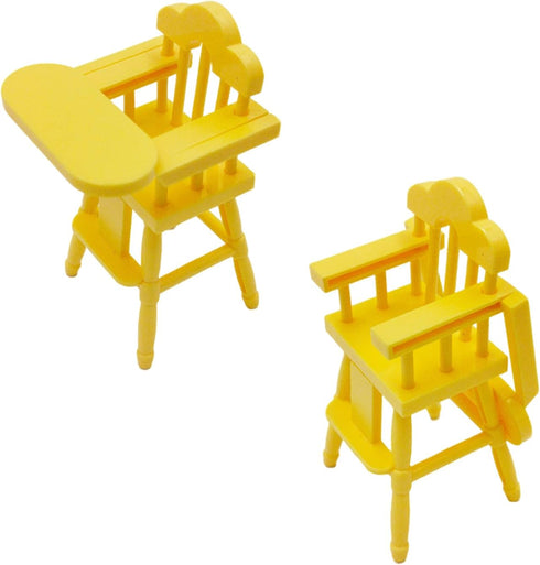 Pemalin Set, Mini Dollhouse Furniture Baby Stroller and High Chair, Pink and Yellow Miniature Accessories, Kids Pretend