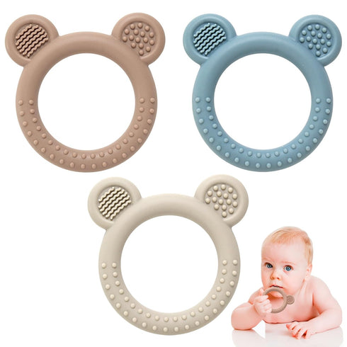 Teething Toys for Babies 0-6 Months, 3 Pack Silicone Baby Toys, BPA Free Soft Textured Relief for Sore Gums