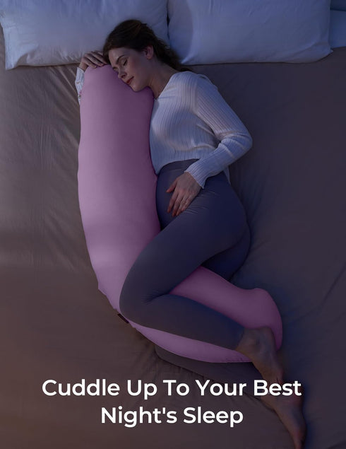 Momcozy Body Pillow for Pregnancy, J Shaped Pregnancy Pillows for Side Sleeping, Soft Maternity Pillow with Jersey