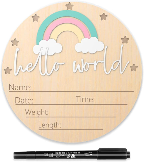 LZC LADYS GIFT Baby Announcement Sign, 5.9 Inch Hello World Newborn Sign for Hospital, Newborn