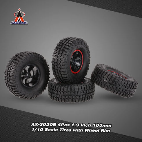 Goolsky 4Pcs AUSTAR AX-3020C 1.9 Inch 103mm 1/10 Scale Tires with Wheel Rim for 1/10 D90 SCX10 CC01 RC Rock Crawler by Goolsky