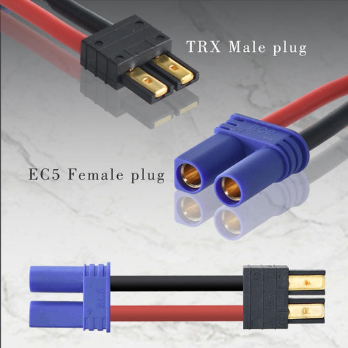 2 Pair RC LiPo Battery Connector Adapter for TRX/Traxxas Lipo Battery Plug to EC5 Male Female Connectors