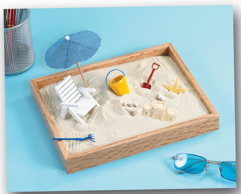 Be Good Company 8 10 8 Executive Sandbox - Beach Themed Zen Garden - Desktop Stress Relieving Office Decor - Includes x