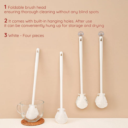 CXY 4PCS 360 Set 2025 Flexible Silicone Bottle Brush with Long Handle Soft Bristle Baby Bottle Brush Cleaner for Narrow