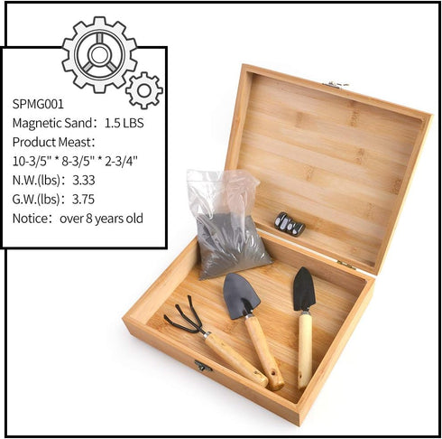 1.5 Lbs 4 3 SPACECARE Magnetic Zen Sand Garden with Iron Fillings, Magnets and Tools, Wooden Box Toy for Science