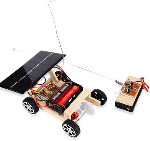 Wooden Solar Car Model Kit - Build for Youth Age School Educational Science Experience with Remote Control