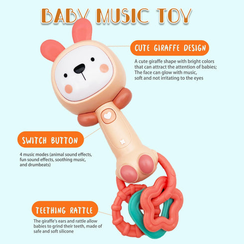 Baby Music Rattles Toy 6-12 Months, Teething Toys with Music and Light for Newborn Gifts