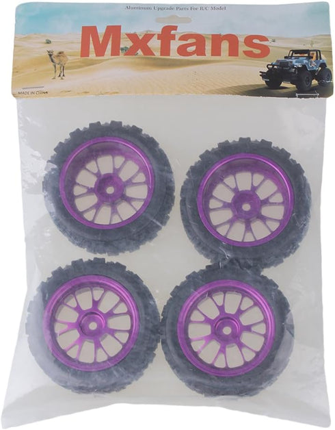 Mxfans Black Flower Pattern Rubber Tyres with Purple Y-Shape Aluminum Alloy Wheel Rims for RC 1:10 Racing Car