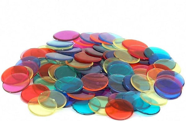 Hygloss Products, Inc 100-pk Translucent Plastic Color Bingo Supplies Discs for Counting, 7/8" Diameter