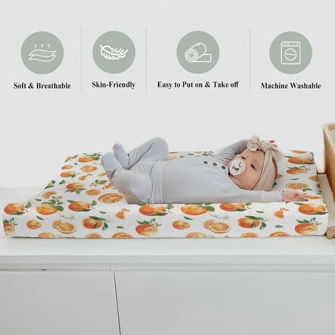 ZoUbqchY Summer 32''16'' Watercolor Oranges Baby Changing Pad Covers for Boy Girl Orange Branches Flowers Leaves Fitted