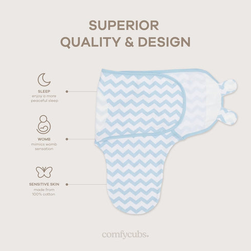 3 Pack 100% 3-6 Comfy Cubs Easy Swaddle Blanket, - Cotton Newborn Wrap, Large for Months Infants, Breathable
