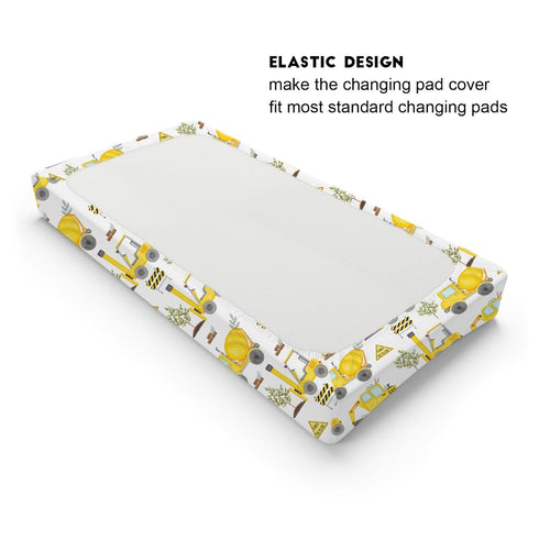 Construction Truck Excavator Tractor Trees Changing Pad Cover, Cute Fitted Baby Change Table Sheets for Boys Girls,