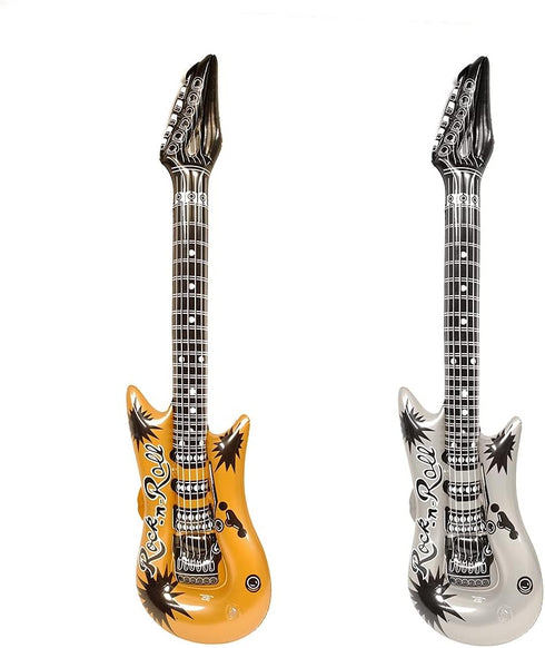 Treasure Gurus Set 2 40" Inflatable Silver Gold Electric Guitar Blow Up Toy for Swimming Pool Floaties